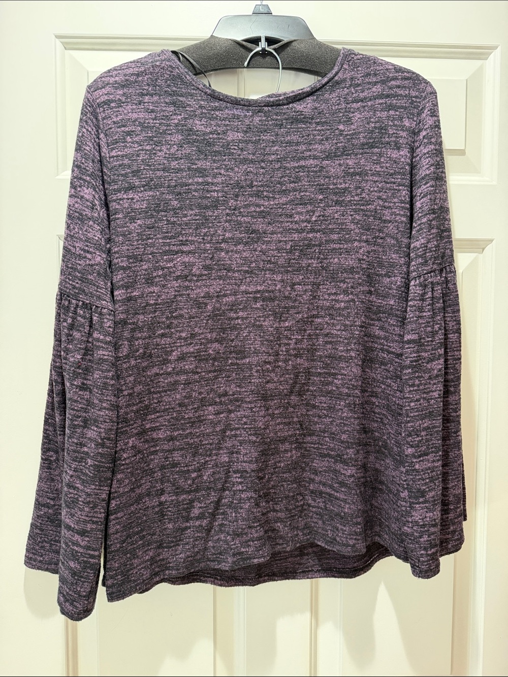 Apt. 9 Purple & Black Space-Dye Long Sleeve sweater with bell sleeves.